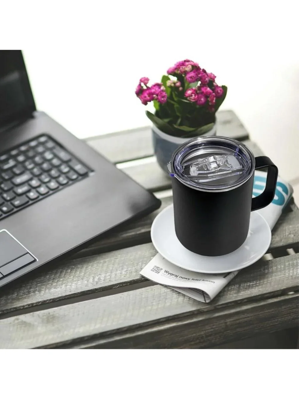 16 Pack Insulated Coffee Mugs with Handles & Lids - 12oz Double Wall, Black